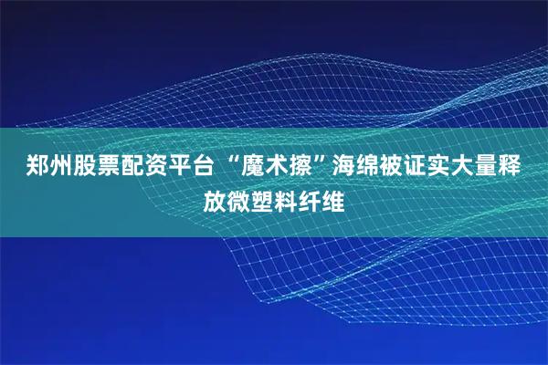 郑州股票配资平台 “魔术擦”海绵被证实大量释放微塑料纤维